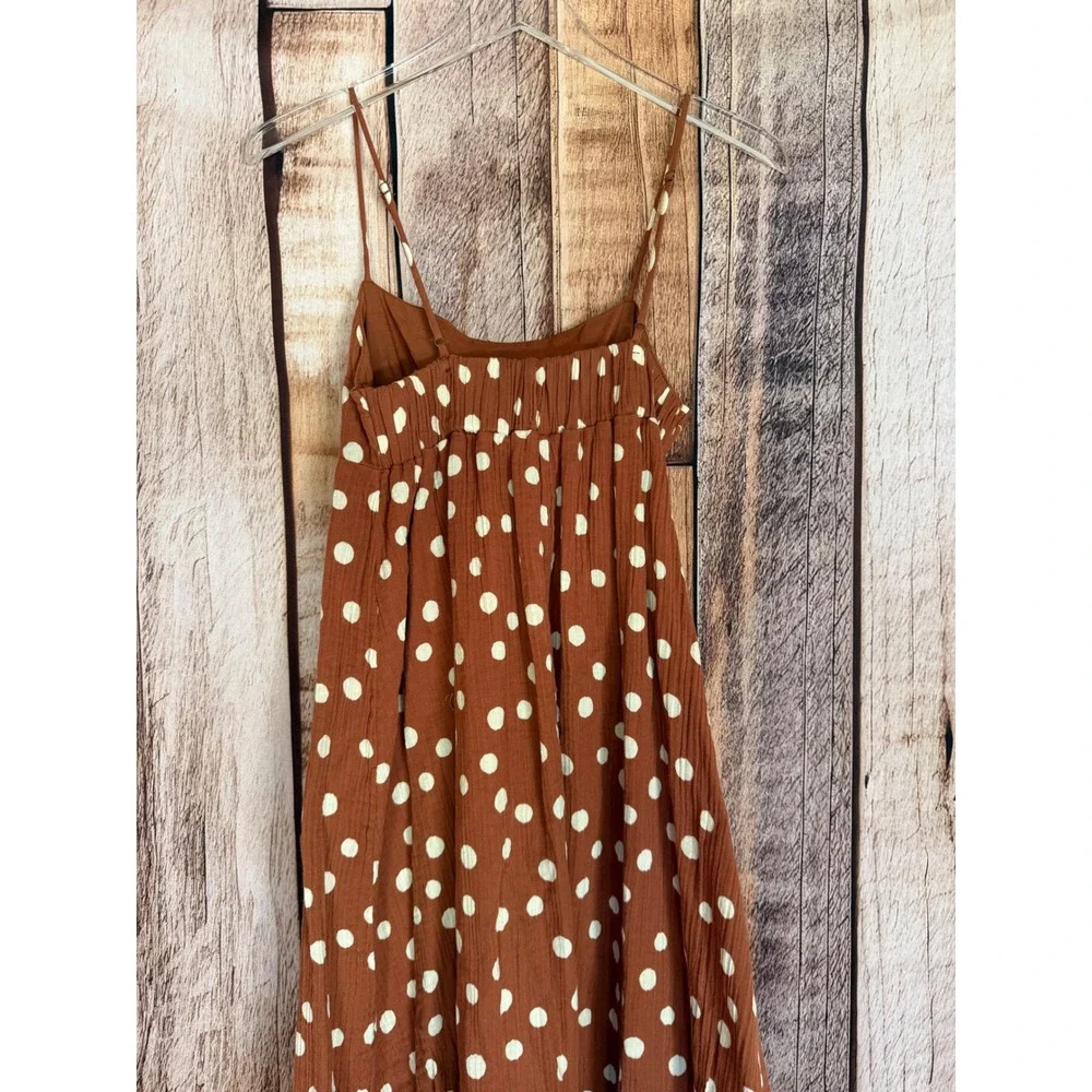 Abercrombie & Fitch Cotton Gauze Polka Dot Maxi Dress Brown Fall Boho Size Small